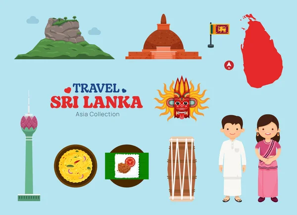 Utazás Srí Lanka Lapos Ikonok Beállítva Srí Lanka Elem Ikon — Stock Vector