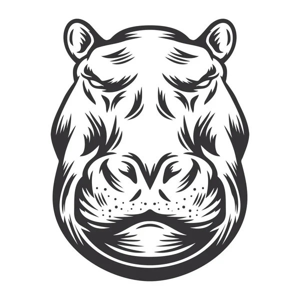 Nilpferdkopfdesign Lineart Nutztiere Nilpferd Logos Oder Ikonen Vektorillustration — Stockvektor