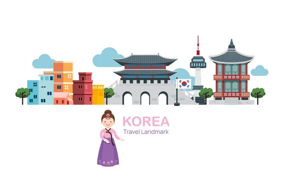 Kore Seyahat Elementleri Tarihi Taşı Vektör Llüstrasyonu — Stok Vektör