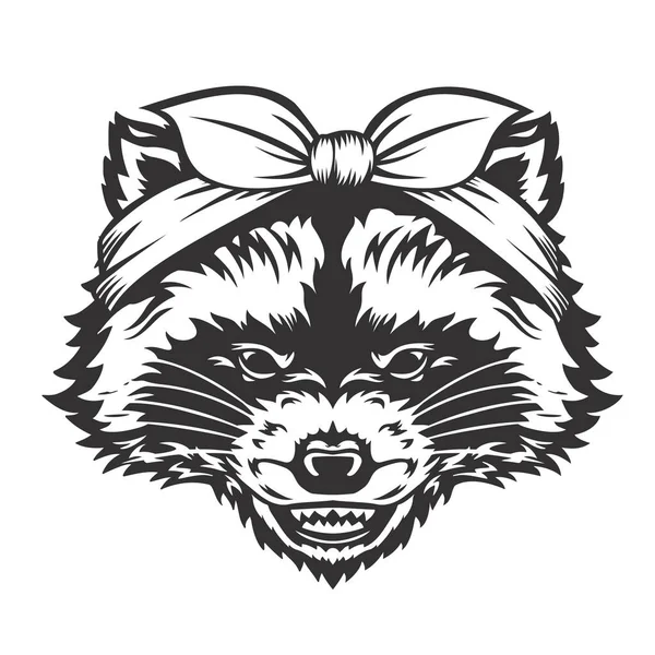 Diadema Mapache Bandana Line Art Animal Granja Logotipos Mapache Iconos — Vector de stock