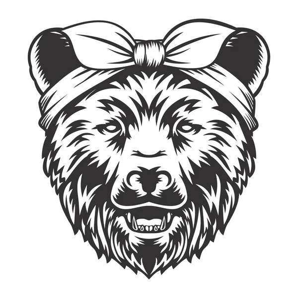 Γκρίζλι Αρκούδα Headband Μπαντάνα Γραμμή Τέχνης Αγροτικό Ζώο Λογότυπα Εικόνες — Διανυσματικό Αρχείο