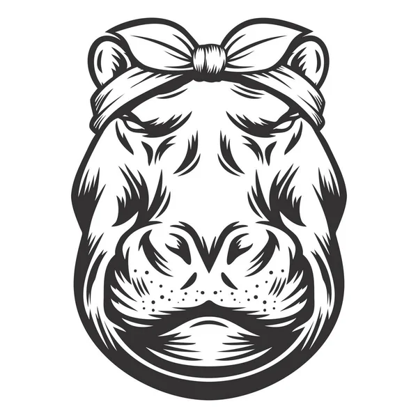 Diadema Hipopótamo Bandana Line Art Animal Granja Logotipos Iconos Hipopótamo — Vector de stock