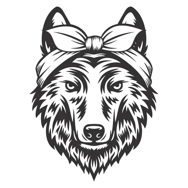 Diadema Fox Bandana Line Art Animal Granja Logotipos Iconos Lobo — Vector de stock