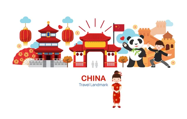 Çin Seyahat Elementleri Tarihi Taşı Vektör Llüstrasyonu — Stok Vektör