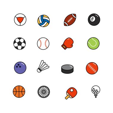 Spor Düz Çizgi Simgeleri Vektör illüstrasyonunu Ayarla.