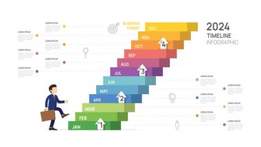 Infographic tasarım şablonu. 2024 İş Adımları Konsepti. vektör