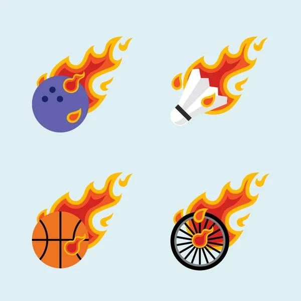 Bowling Ball Flying Fire Ball Icon Diseñar Vector Emblema Concepto — Vector de stock
