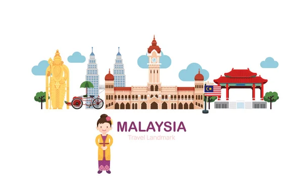 Malaysia Travel Elements Landmark Vector Illustration — Stockvektor