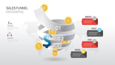 Infographic Sales funnel diagram template for business. Modern  Timeline 4 step level, digital marketing data, presentation vector infographics.