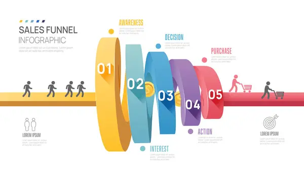 Infographic Sales Funnel Diagram Template Business Modern Timeline Step Level — Stockvector