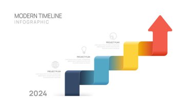 Business Infographic Upward Arrow zaman çizgisi vektör grafik simgesi işletme finansal grafiği grafiksel büyüme çubuğu grafiği 2024.