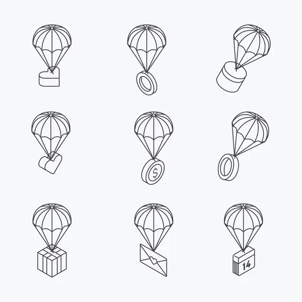 Icona Isometrica Paracadute Cuore Linea Art Design Simbolo Amore San Vettoriale Stock