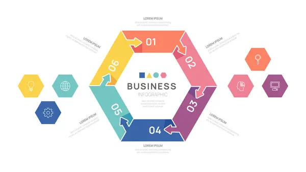 Infographic Hexagon Πρότυπο Διάγραμμα Jigsaw Για Τις Επιχειρήσεις Σύγχρονη Χρονολόγιο Royalty Free Εικονογραφήσεις Αρχείου