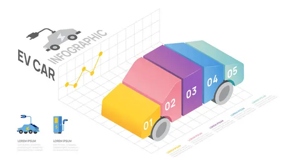 Infographic Electric Car Isometric Diagram Template Modern Timeline Step Digital Royalty Free Stock Vectors