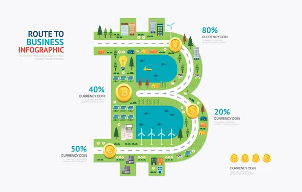 Infografika Biznesu Pieniądze Bitcoin Kształt Szablon Design Route Sukcesu Koncepcja Grafika Wektorowa