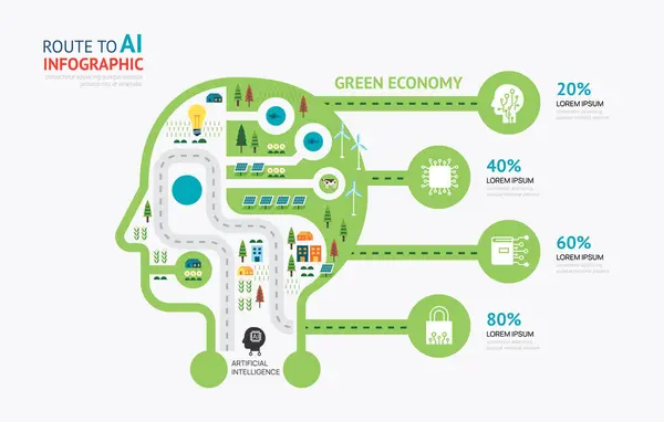 Infographic Head Shape Template Design Route Eco Green Concept Vector Ilustração De Bancos De Imagens