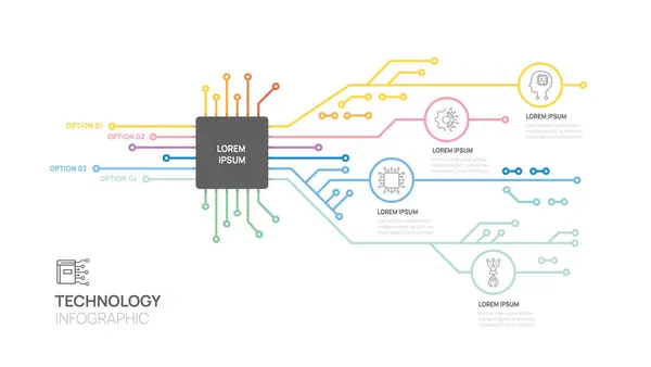 Шаблон Технологии Инфографической Платы Ступенчатый Дизайн Цифровые Маркетинговые Данные Векторная — стоковый вектор