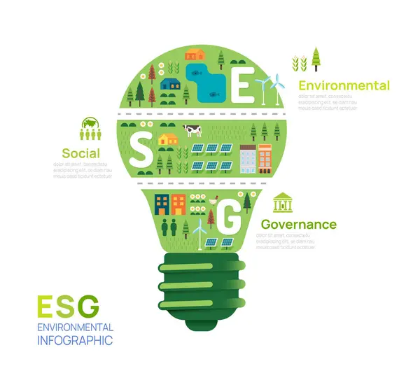 Infografica Esg Ambiente Affari Sociali Governance Analisi Degli Investimenti Strategie Illustrazione Stock