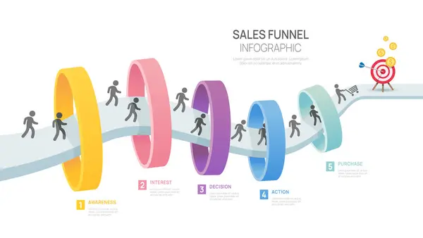 Infographic Sales Funnel Diagram Template Business Modern Timeline Step Level 로열티 프리 스톡 일러스트레이션