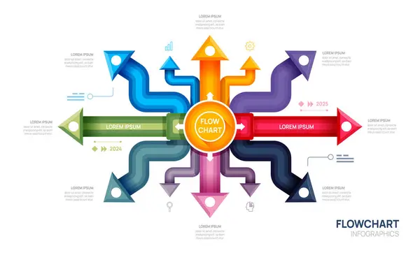 Modelo Diagrama Fluxograma Seta Infográfico Para Negócios Opções Dados Marketing Ilustração De Bancos De Imagens