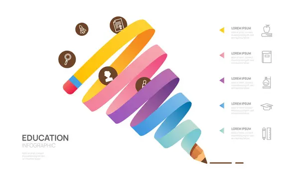 Šablona Diagramu Aplikace Infographic Education Pencil Moderní Příchozí Krok Časové Vektorová Grafika