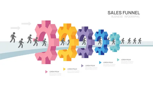 Infographic Sales Funnel Diagram Template Business Gear Concept Digital Marketing ストックベクター