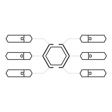 Altıgen infografik yapboz düz çizgi vektör çizimi.