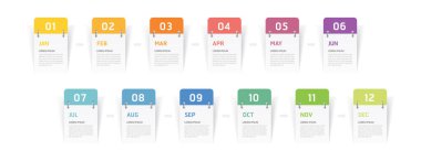 İş için bilgi şablonu. 12 Ay Modern Zaman Çizgisi element diyagramı takvimi, 4 çeyrek adım vektör bilgisi.