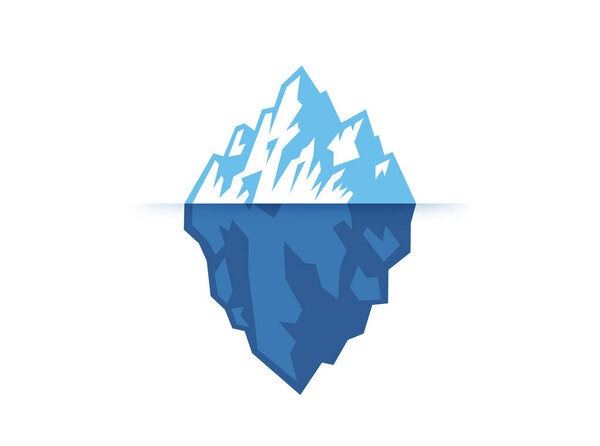 Iceberg Floating in Blue Ocean Vector, Isolated flat style Illustration. 