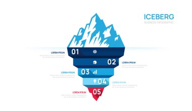 Buzdağı bilgi işlem şablonu. Başarı için modern 5 adım. Sunum slayt şablonu, dijital pazarlama verileri, sunum vektör bilgi grafikleri.