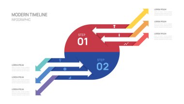 Bilgi grafikleri oku ve aşağı doğru sembol zaman çizelgesi işi başarı şablonuna doğru adımlar. vektör illüstrasyonu.