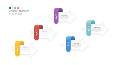 Ok ve simgeyle modern 5 adım bilgi grafiği ögeleri