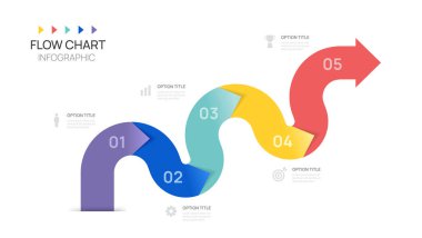 Infographics ok akış şeması zaman çizelgesi işi Başarı şablonuna 5 adım.