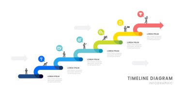 6 ok dönüm noktası element, diyagram ve simge ve vektör içeren iş haritası zaman çizelgesi bilgisiName.