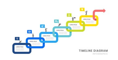 6 dönüm noktası element, diyagram, ok ve simge, vektör içeren iş zaman çizelgesi bilgisel yol haritası.