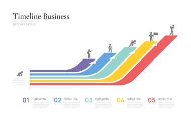 Infographics zaman çizelgesi Başarıya 5 adımlı iş, simge elemanları vektör illüstrasyonlu sunum şablonu.