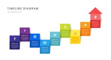 9 dönüm noktası element, diyagram, ok ve simge, vektör içeren iş haritası zaman çizelgesi bilgisiName.