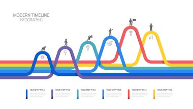 Bilgi akışı şeması dağ işi simge vektör tasarımı ile başarı şablonuna 6 adım.