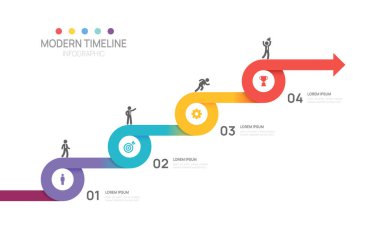 Infographics ok sembolü zaman çizelgesi işi başarı vektörü şablonuna 4 adım.