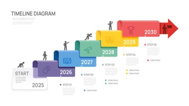 5 Basamaklı İşadamı bilgi-zaman çizelgesi yıl ok tasarım şablonu. İş kilometre taşı ve strateji sunumu. Vektör illüstrasyonu.
