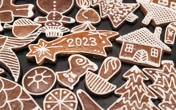 Schöne Lebkuchen Für Ein Frohes Neues Jahr 2023 Bethlehem Sternform lizenzfreie Stockbilder