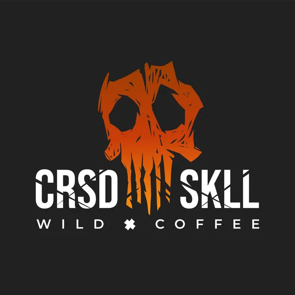 Caveira Amaldiçoada Wild Coffee Logo Concept Fundo Escuro Vector Eps10 —  Vetores de Stock