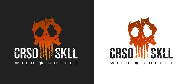 Cursed Skull Wild Coffee Logo Concepttwo Versions White Black Background — Stock Vector