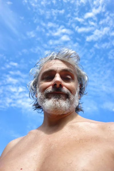 Shirtless Middle Aged Man View — Stock Photo, Image