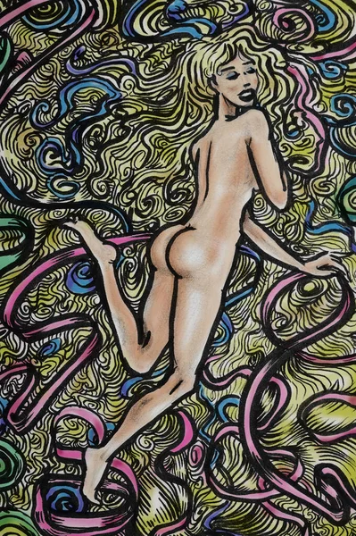 Nude Woman Art Beauty Concept Illustrated — Stock Photo, Image