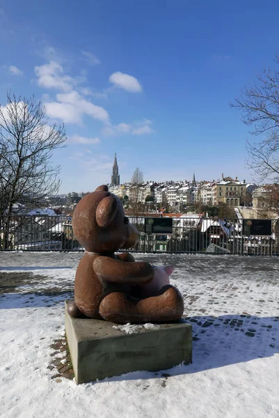 Bear Statue Symbol Both City Bern Surrounding Canton Switzerland — Stock Photo, Image