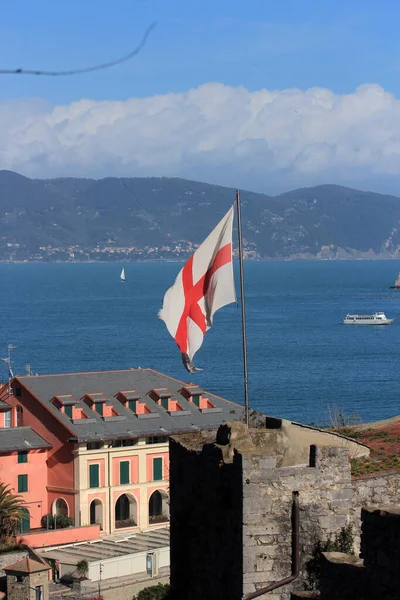 Bandiera Storica Genova Sul Golfo Dei Poeti Italia Liguria Portovenere — Foto Stock