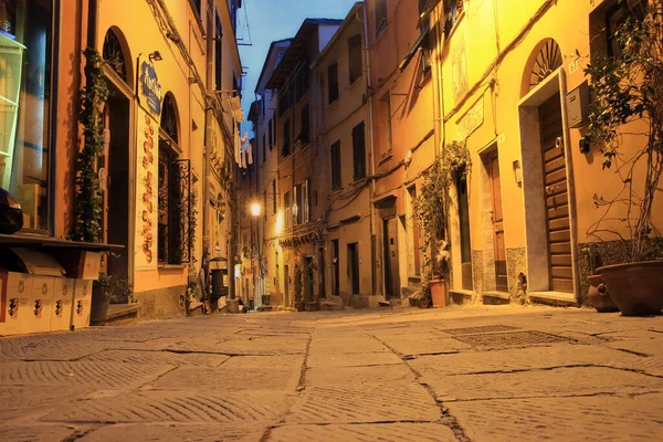 Portovenere Itália Março 2023 Rua Cappellini Cidade Velha Noite — Fotografia de Stock