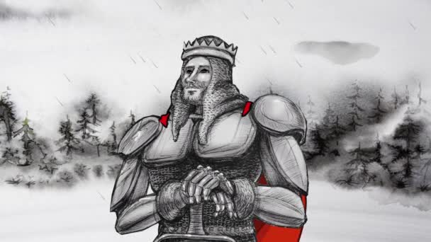 Середньовічний Король Жорстоко Стоїть Класична Графіка Руху Ілюстрацій — стокове відео