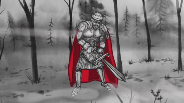 Král Artuš Stojící Lese Středověká Pohádková Animace — Stock video